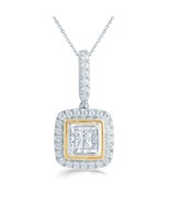 1/4CT TW Diamond cushion Pendant in Sterling Silver &amp; 14k Yellow plating... - £43.09 GBP