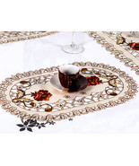 White Embroidered Lace Doilies Set of 4 Oval Floral Placemats 12x17inch - $14.84