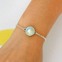 Natural Rainbow Moonstone Bracelet fine silver Gemstone bracelet 925 Silver hand - £29.78 GBP