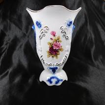 Large White Crown Regal Floral Vase with Blue # 22726 - $28.95