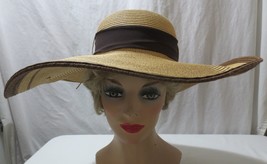 Stone Age Vtg style wide 6&quot; brim straw hat Size 8 Changeable scarf bands - £35.30 GBP