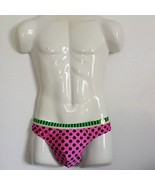 SLICK IT UP Bikini Swim Brief Neon Sexy Polka Dot Stripe Mesh Lined Large - £91.45 GBP