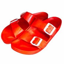 FashionNova bright neon Orange rubber footbed sandals women’s size 8 - £19.18 GBP