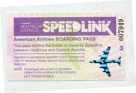 American Airlines Speedlink Boarding Pass Heathrow Gatwick 1997 - $17.82
