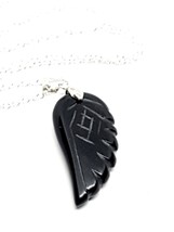 Angel Wing Necklace Obsidian Pendant Devotion Stone 18&quot; Chain Angel Jewellery - £7.76 GBP