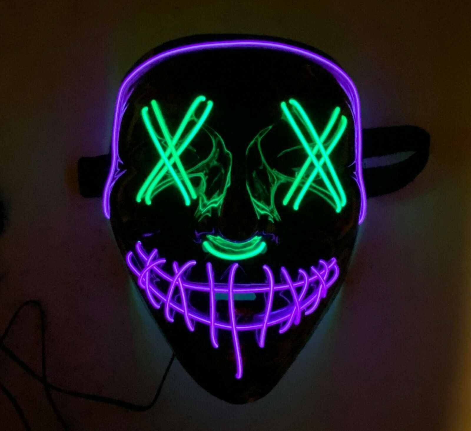 Light up Halloween Mask Purge EL Wire LED Glow Mask Purple Green - $14.99