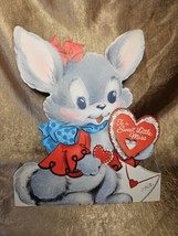 Vintage 1950s Hallmark Die Cut Flocked Bunny Valentine Card Stand up Decor - $19.79