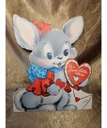 Vintage 1950s Hallmark Die Cut Flocked Bunny Valentine Card Stand up Decor - £15.57 GBP