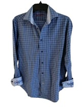 Robert Graham Blue Check Dress Shirt Size 15 1/2 (39) Medium Cuff Flip Button up - £19.48 GBP