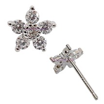 Plum Blossom Flower Simulated Diamond Cluster 925 Sterling Silver Stud Earrings - £14.87 GBP