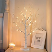 24 2Ft 24Lt Lighted Birch Tree Battery Powered Timer Warm White Led Artificial B - £30.36 GBP