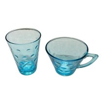 Vintage Hazel Atlas Light Blue Glass Capri Dot Teacup And Juice Cup 2.75... - $28.04