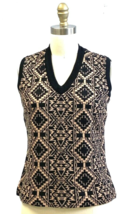 VTG 60s 70s Wool Sweater Vest Black Taupe Geometric Icelandic Style M - $44.50