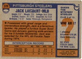 1976 Topps #220 Jack Lambert RC Pittsburgh Steelers GD - £22.41 GBP