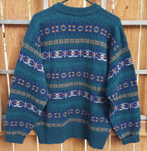 Vtg MICHAEL JORDAN by Lowell Dryfus Sweater-XL-100% Wool-Green-Geometric... - $22.49