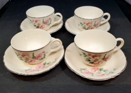 Homer Laughlin Pink/White/Yellow Floral Pattern Tea/Coffee Cups and Saucers - $39.59