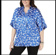 Alfani Women&#39;s Plus 0X Cobalt Breeze Blue Contour Bud Blouse NWT - £15.09 GBP