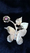 Vintage Brass Butterfly Rose Flower Locket Pink Prong Set Rhinestones Br... - £55.35 GBP