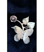 Vintage Brass Butterfly Rose Flower Locket Pink Prong Set Rhinestones Br... - £54.65 GBP