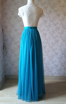 Blue Tulle Maxi Skirt Outfit Women Custom Plus Size Tulle Skirt for Wedding image 4