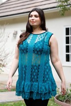 Women&#39;s Teal Plus Size Lace Sheer Ruffle Maxi Top (2XL) - $33.66