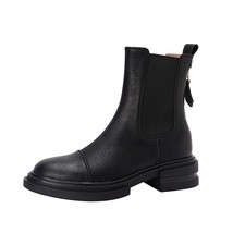 Autumn/Winter Women Shoes Leather Boots Women Round Toe Chunky Boots Black Boots - £111.27 GBP