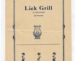 Lick Grill Menu Lick Place San Francisco California 1934 - £45.16 GBP