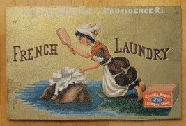 French Laundry Soap - Young Lady Scrubbing Clothing  - Victorian Trade Card - £3.12 GBP