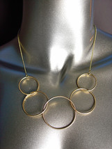 Chic Minimalist Urban Anthropologie Thin Gold Metal Rings Drape Necklace - £12.98 GBP