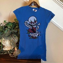 Ed Hardy vibrant blue Tshirt with skull tattoo juniors size S Small - £33.09 GBP