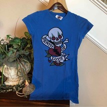 Ed Hardy vibrant blue Tshirt with skull tattoo juniors size S Small - $42.08