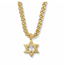 14K Gold Filled Two Tone Star Of David With Cross Necklace &amp; Chain - £80.41 GBP