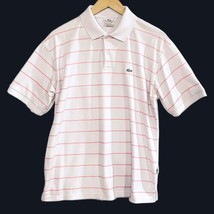 Lacoste Vintage Mens Polo Shirt Mens 6 White Pink Stripe Made In France - £27.60 GBP