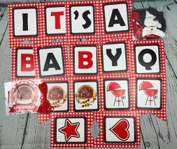 Picnic Birthday Party Decorations Set Baby Q Baby Shower Decor Red Checkered - £16.23 GBP