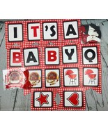 Picnic Birthday Party Decorations Set Baby Q Baby Shower Decor Red Check... - £16.11 GBP