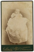 Antique Circa 1880s Cabinet Card Gillmore Adorable Baby White Dress Rockville CT - £7.43 GBP
