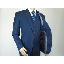 Mens Vitali Three Piece Suit Vested Sheen Sharkskin Business M3090 Ink blue image 7