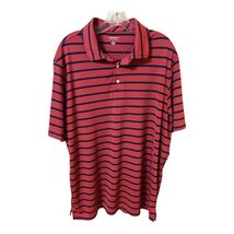 Cremeux Men’s XL Coral Red Navy Striped Polo Shirt Performance Short Sleeve - $18.00