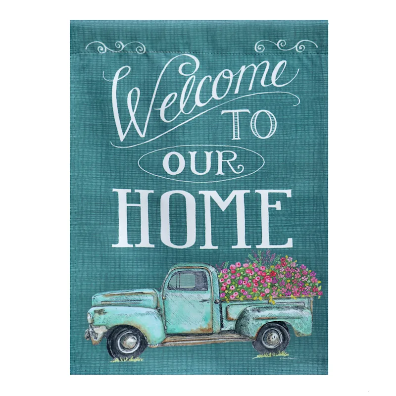 Welcome to Our Home Floral Farm Truck Garden Flag -2 Sided Message, 12.5... - $19.99