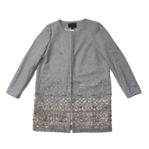 NWT J.Crew Collection Embellished Cocoon Coat in Gray Beaded Wool Topcoat 8 - £395.18 GBP