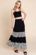 Long Tiered Contrast Fashion Skirt With Velvet Animal Print Mesh - $33.00