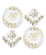 Cheers to 50 Years Gold Vine Happy 50th Anniversary Paper Dessert Plates... - £11.29 GBP+