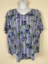 Absolutely Famous Womens Plus Size 3X Blue Floral Striped Blouse Slit Sleeve - £6.27 GBP