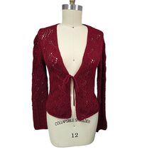 VTG 90s The Limited Cranberry Open-Knit Crochet Tie-Front Cardigan Roman... - $29.95