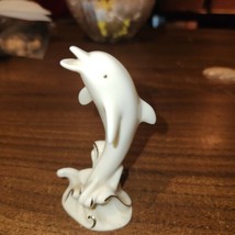 Lenox Handcrafted 4&quot; with Gold Trim Porcelain Dolphin on Wave Figurine - $9.70