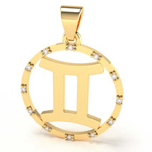 Gemini Zodiac Sign Diamond Bezel Pendant In Solid 14K Yellow Gold - £238.96 GBP
