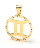 Gemini Zodiac Sign Diamond Bezel Pendant In Solid 14K Yellow Gold - $407.17 CAD