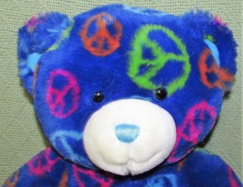 12&quot; BUILD A BEAR PEACE BLUE TEDDY BEAR PLUSH STUFFED SITTING ANIMAL COLO... - $10.80