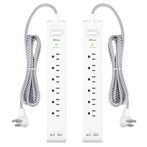 2 Pack Power Strip Surge Protector - 6 Outlets 2 Usb Ports 5Ft Long Extension Co - $42.99