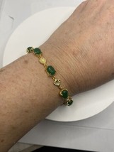 Vintage Vert Bracelet en Jade Déco Doré Extrémité Bronze - £35.03 GBP